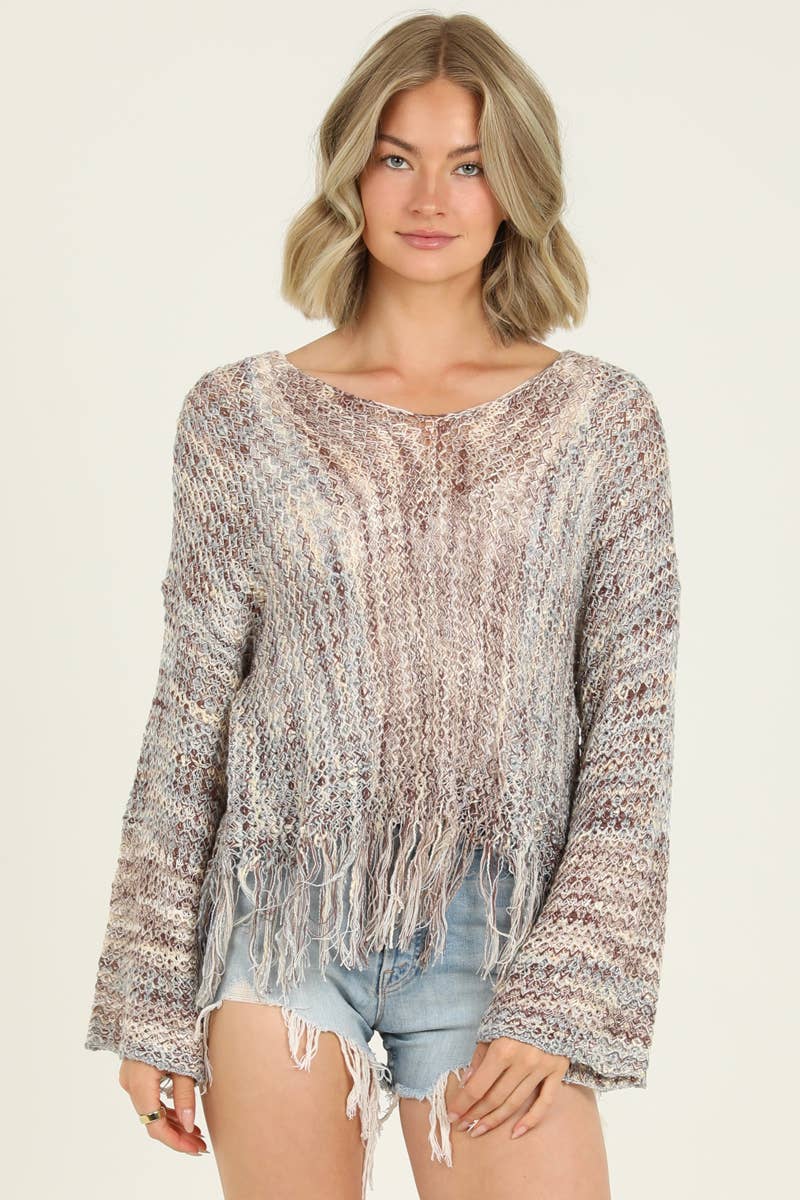 ANGIE - Wholesale Knit Sweater - Women's - XHN03-ASIS V NECK FRINGE HEM PULLOVER SWEATER17