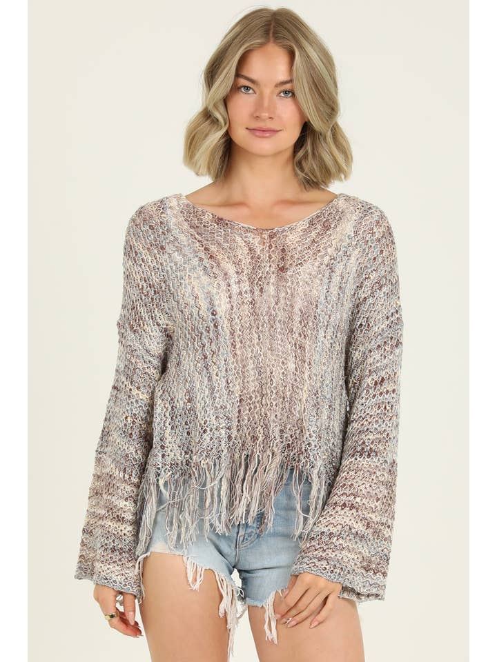 ANGIE - Wholesale Knit Sweater - Women's - XHN03-ASIS V NECK FRINGE HEM PULLOVER SWEATER17