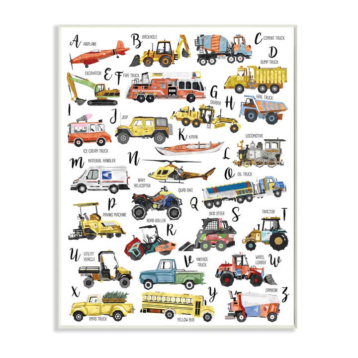 Stupell Industries - Wholesale Art Print - Kids & Baby - ABC's of Motor Vehicles Kid's Alphabet Chart Wall Art Kids