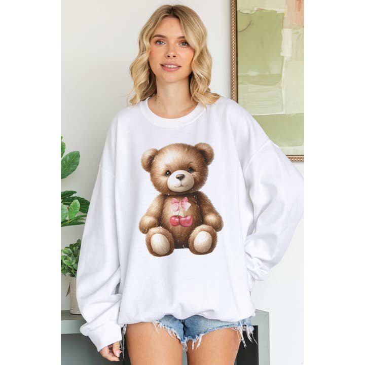 TEDDY BEAR CHERRY BOW Übergroßes Grafik-Sweatshirt für den Großhandel von BLUME & CO.