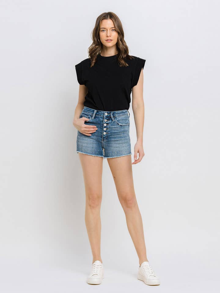 SUPERHOGE STRETCHSHORT MET KNOOPSLUITING V2893 voor wholesale door VERVET by FLYING MONKEY