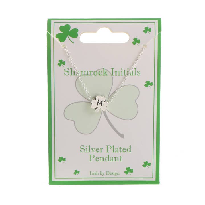 Pendentif Initial en Trèfle Plaqué Argent IRP-021M pour la vente par Celtic Ore Crafts