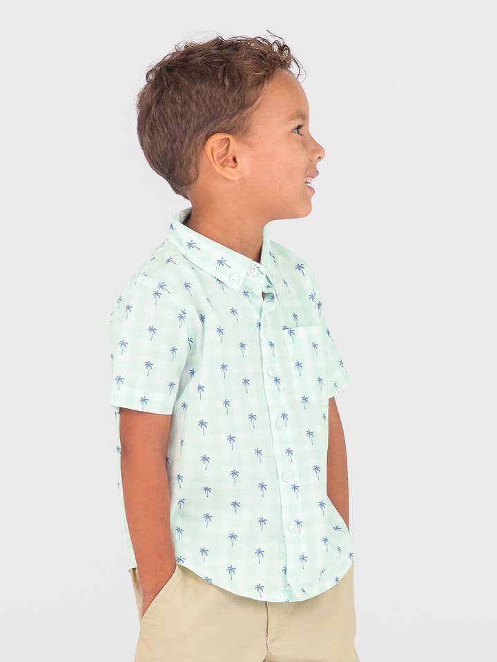 Green Boys Palm Tree Gingham Button Collar Short Sleeve Button Down Shirt
for wholesale on Faire