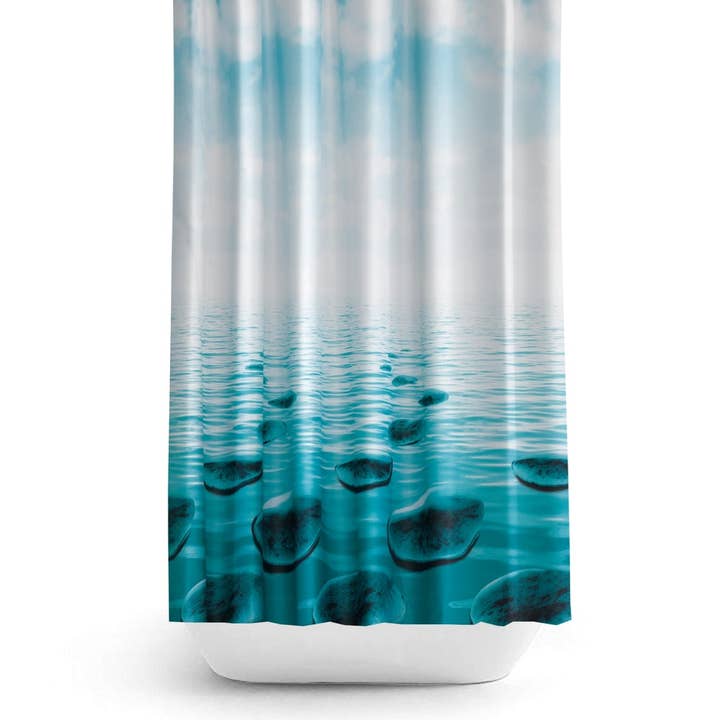 Havsbädd stenar, Extra lång tyg badrum duschdraperi för wholesale av TROPIK HOME