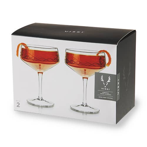 Viski - Wholesale Cocktail/Liquor Glass - Admiralâ„¢ Crystal Stemmed Coupe Glasses - Set of 2 by Viski