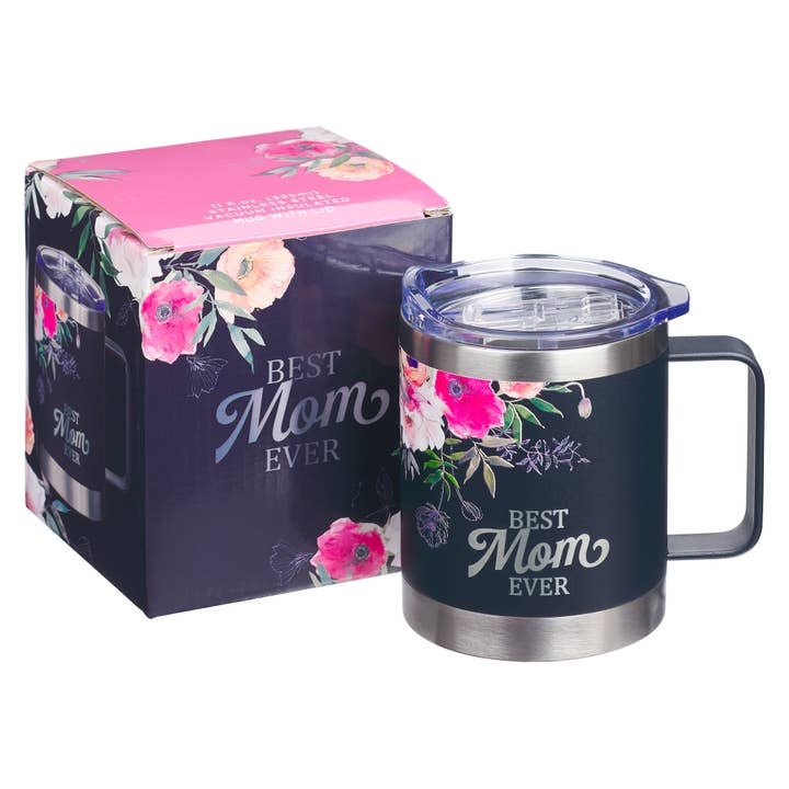 Christian Art Gifts - Wholesale Insulated Mug/Tumbler - Mug SS Camp Navy Floral Best Mom Ever