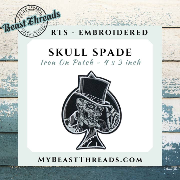 Skull Spade Embroidered Patch for wholesale by Beast Threads LLC