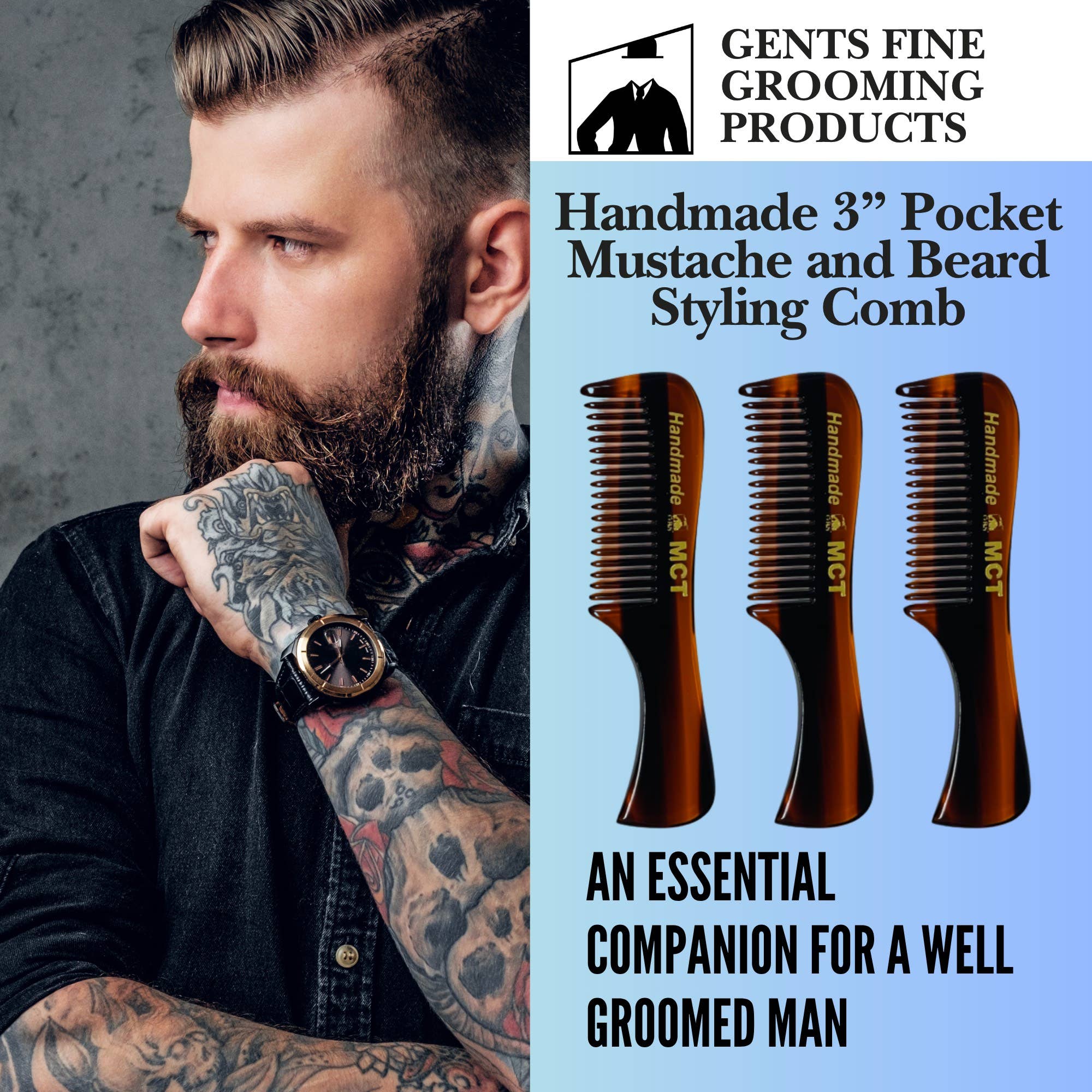 GENTS FINE GROOMING PRODUCTS – Großhandel Bartkamm/-bürste – G.B.S MCT Schnurrbartkamm, fein verzahnt, 7,6 cm10