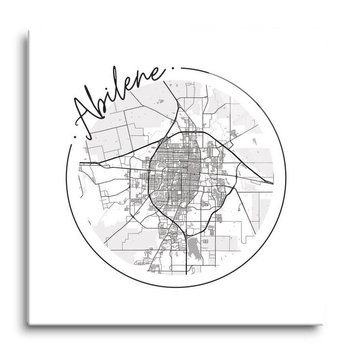 Minimalist B&W Texas Abilene Circle |8x8 Glass Plaque for wholesale by Love Local