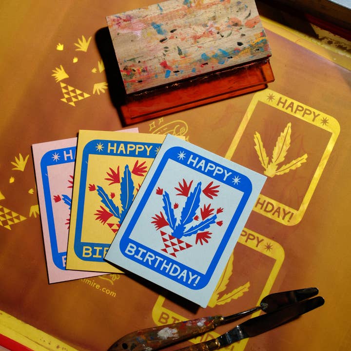 Lex MB Studio - Wholesale Birthday Card - Hand Printed Cactus Birthday Card4