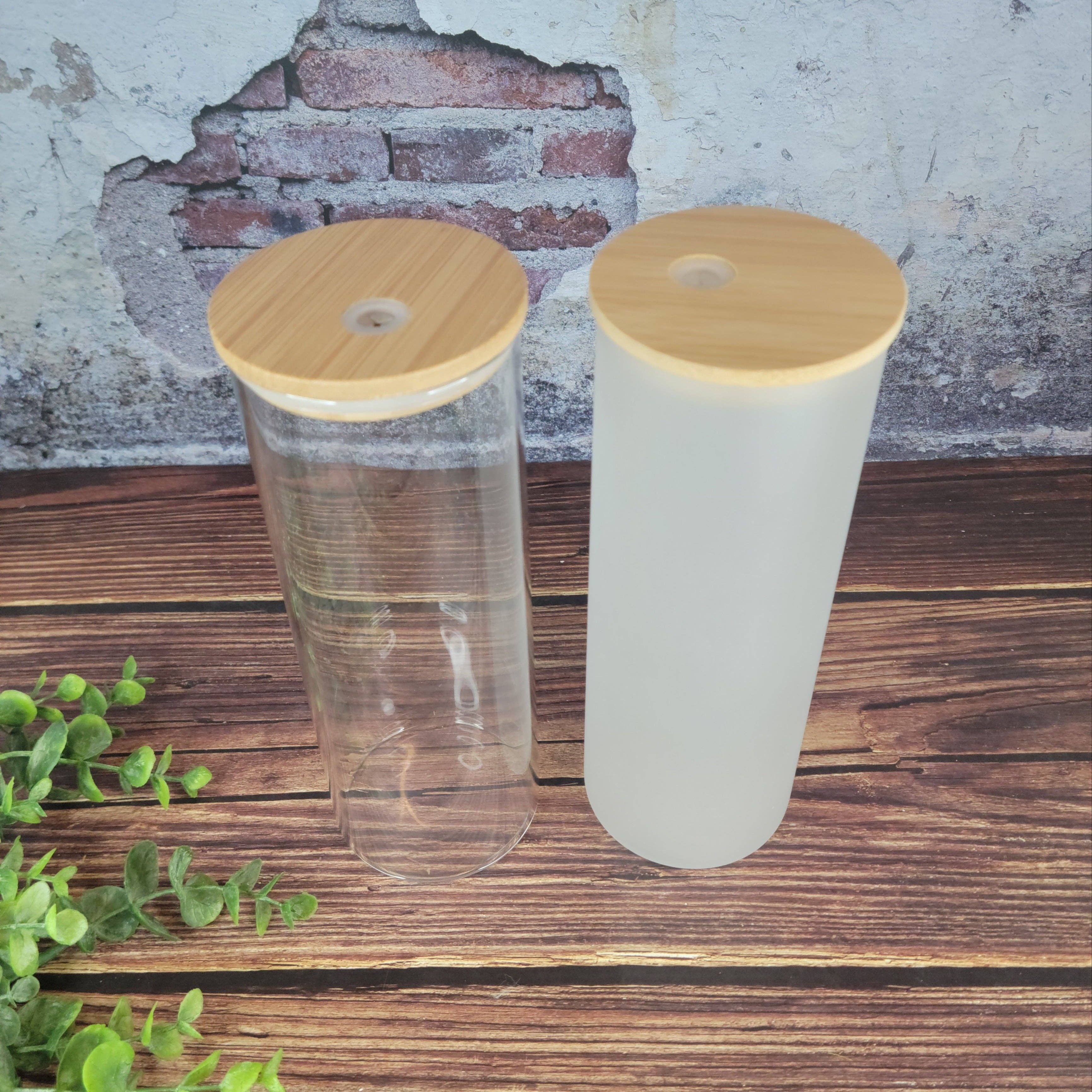 ACC Sublimation Blanks - Wholesale Drinking Glass/Cup - 25oz Sublimation Ready Glass tumblers with Bamboo Lid & plastic straw, Clear or Frosted, sublimation blank glass bottle tumblers2