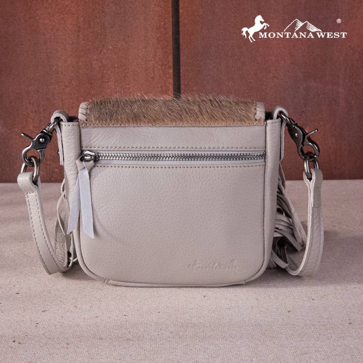 Montana West - Wholesale Crossbody Bag - Women's - RLC-L161 Montana West Genuine Leather Hair-On Collection Fringe Crossbody