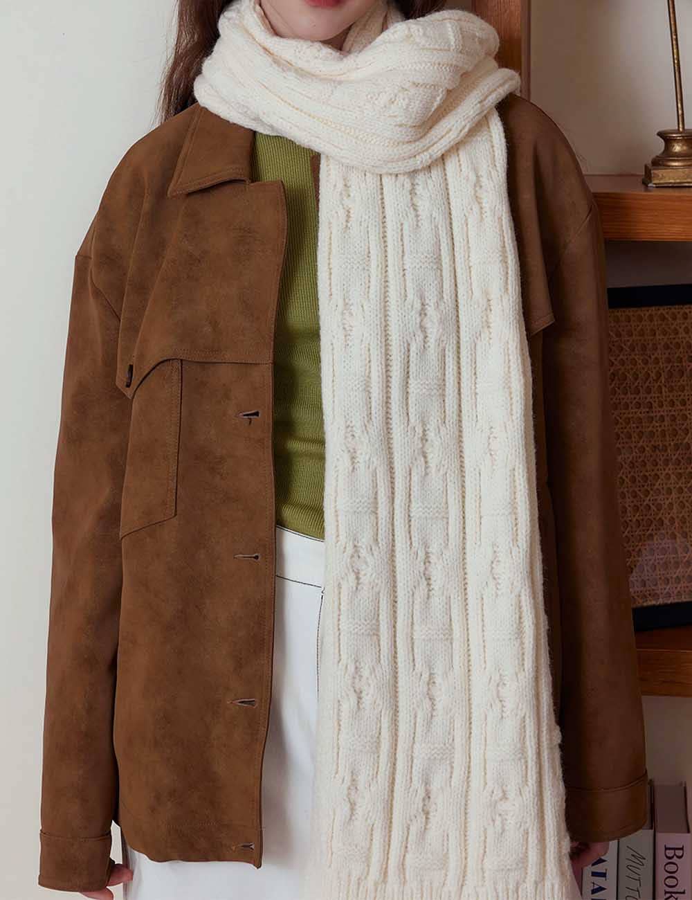 Dipped Shop - Wholesale Scarf - Women's - Vintage Chunky Cable Solid Color Knit Scarf DP25F6120