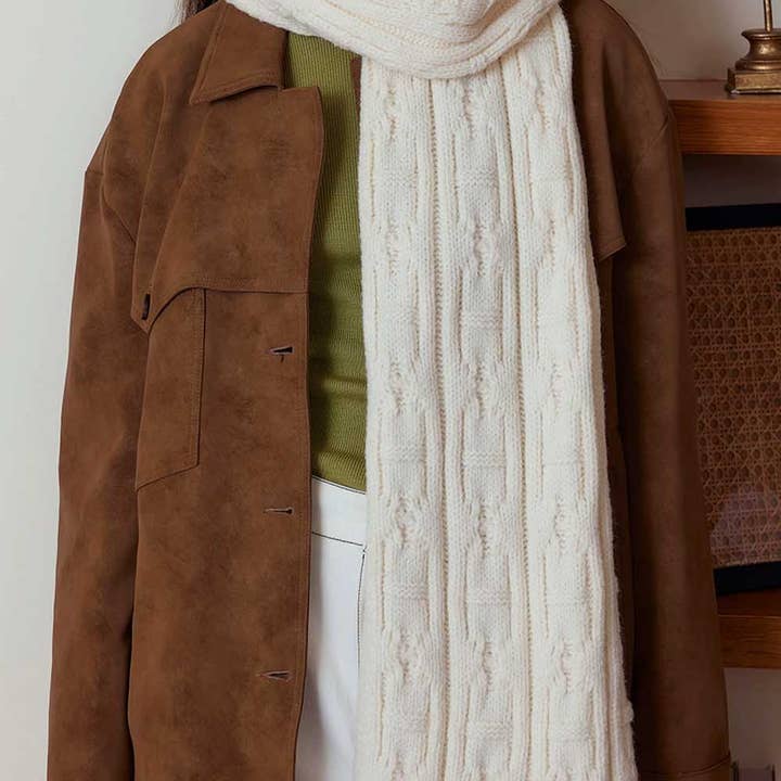 Dipped Shop - Wholesale Scarf - Women's - Vintage Chunky Cable Solid Color Knit Scarf DP25F612