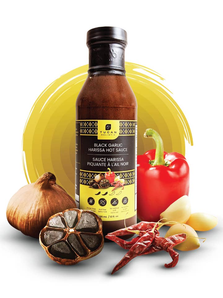 Sauce piquante harissa à l'ail noir – 330 ml pour la vente par Tucan Holistic