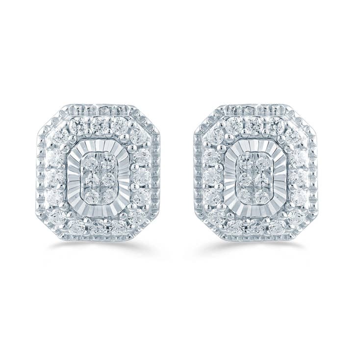 1/3Ct TW Diamond Emerald Cluster Fashion Stud Earring in Ste for wholesale by Fifth and Fine