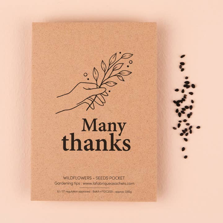 Mange tak - Engelsk version - Vildblomstfrøpakke for engroshandel hos La Fabrique à Sachets