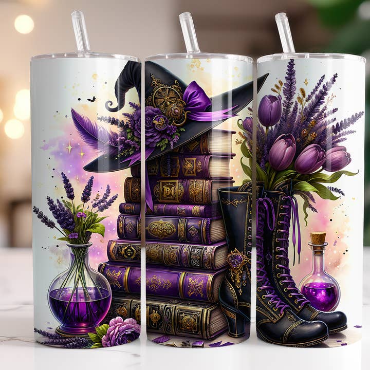 Gobelet "Livres de sorcières" d'Halloween pour la vente par FloBama Girls Wholesale