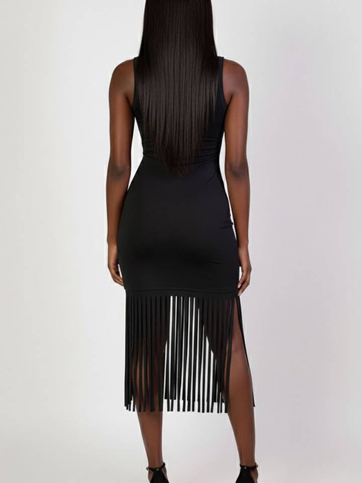 CAPELLA APPAREL - Wholesale Dress - Women's - Sleeveless Fringe Midi Dress2