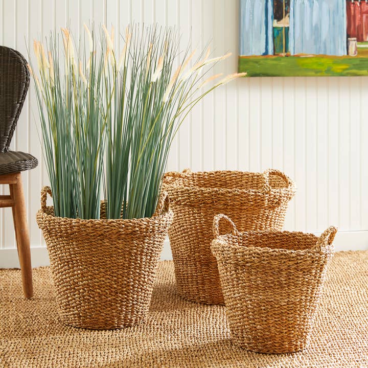 Napa Home & Garden - Wholesale Basket - Seagrass Tapered Baskets With Handles And Cuffs, Set of 3