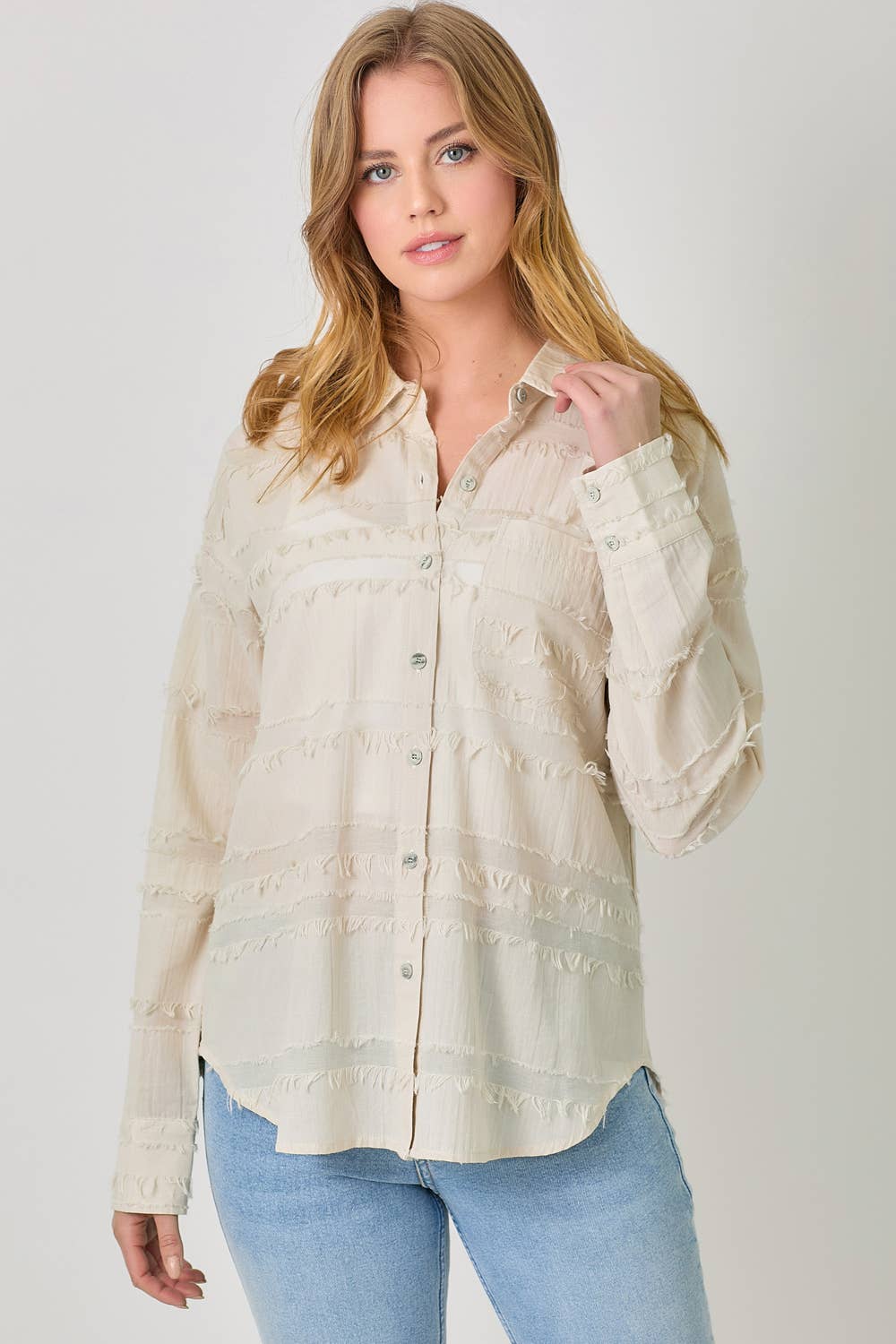 Mystree - Vendita all'ingrosso Camicia button down - Donna - Camicia in Garza Testurizzata con Bottoni 6000014