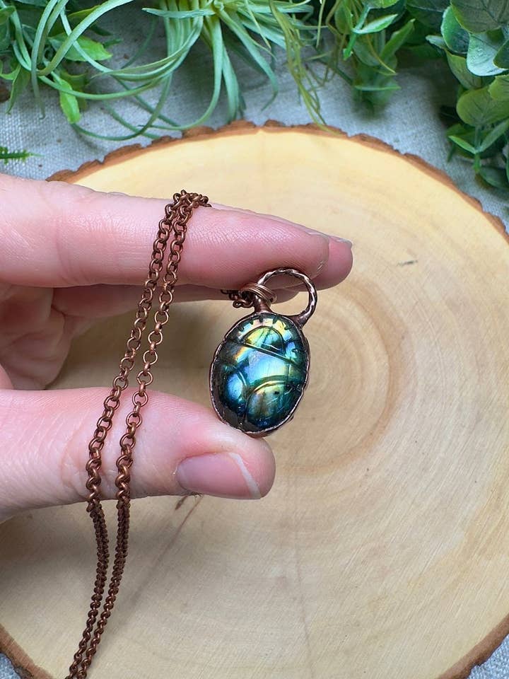Labradorite Scarab Necklace for wholesale by Copper Ashes