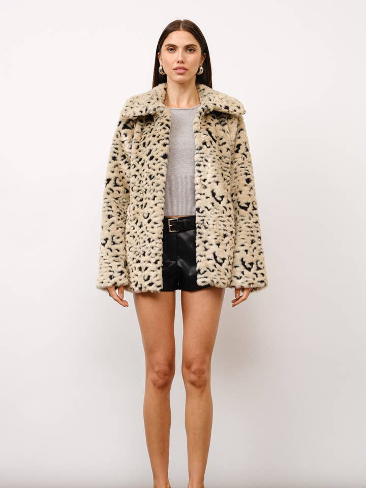 Naya Leopard Faux Fur Coat for wholesale on Faire
