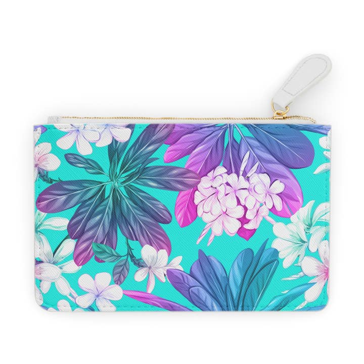 Blue Hibiscus Tropical Mini Clutch, Vegan Leather bag for wholesale by Lyn Roma