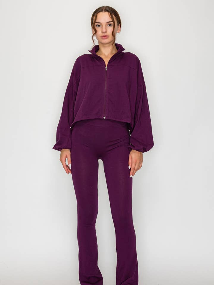 Conjunto de Casaco com Fecho e Calças A20012-C-Crop (Cópia) por atacado de April Moon