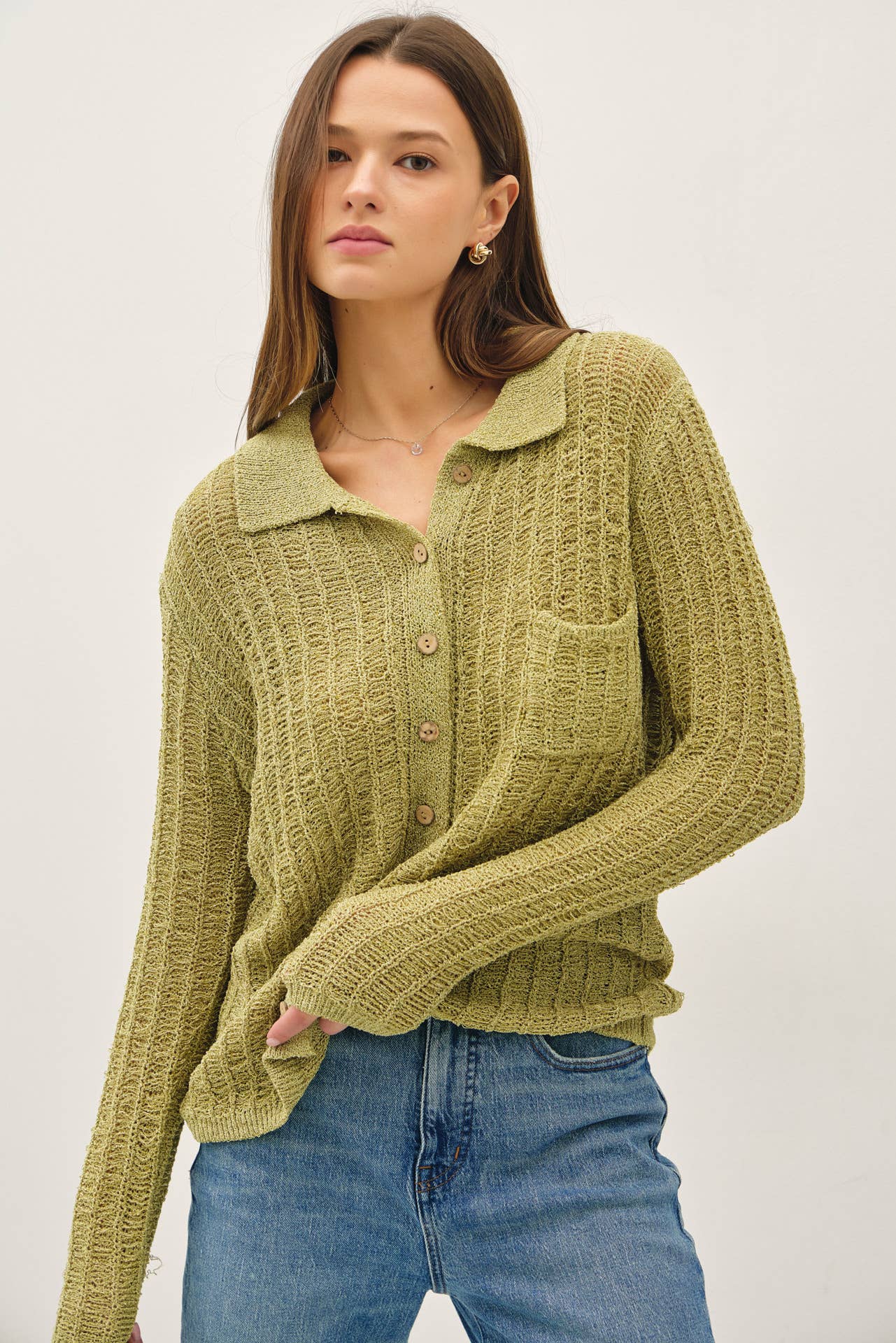 Be Cool - Wholesale Cardigan - Women's - BREEZY TEXTURED KNIT BUTTON UP COLLARED CARDIGAN 6