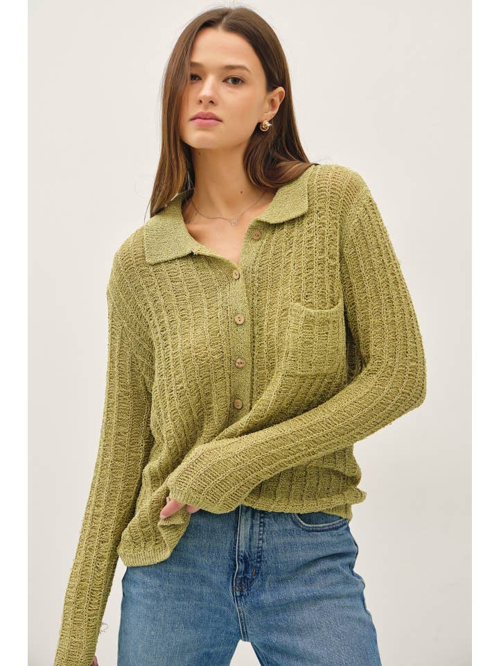 Be Cool - Wholesale Cardigan - Women's - BREEZY TEXTURED KNIT BUTTON UP COLLARED CARDIGAN 6