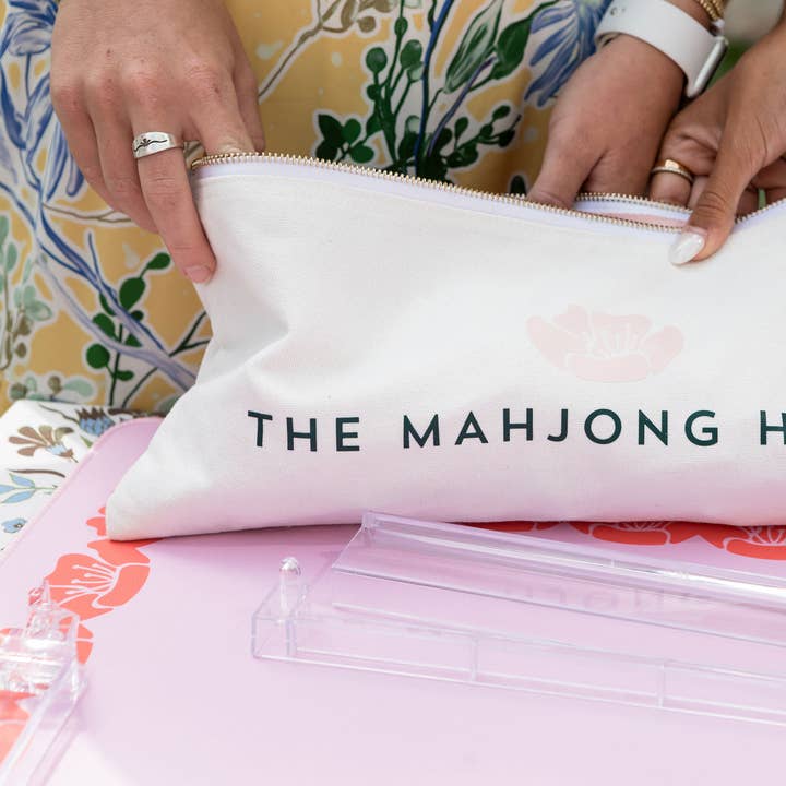 The Mahjong House - Wholesale Bordspel - Mahjong-mat met roze en koraalkleurige bloemenrand1