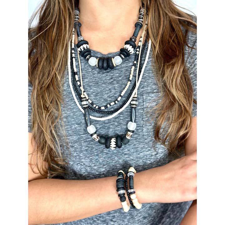 Twine & Twig - Wholesale Beaded/Pearl Necklace - Tribal Classic Necklace | Black