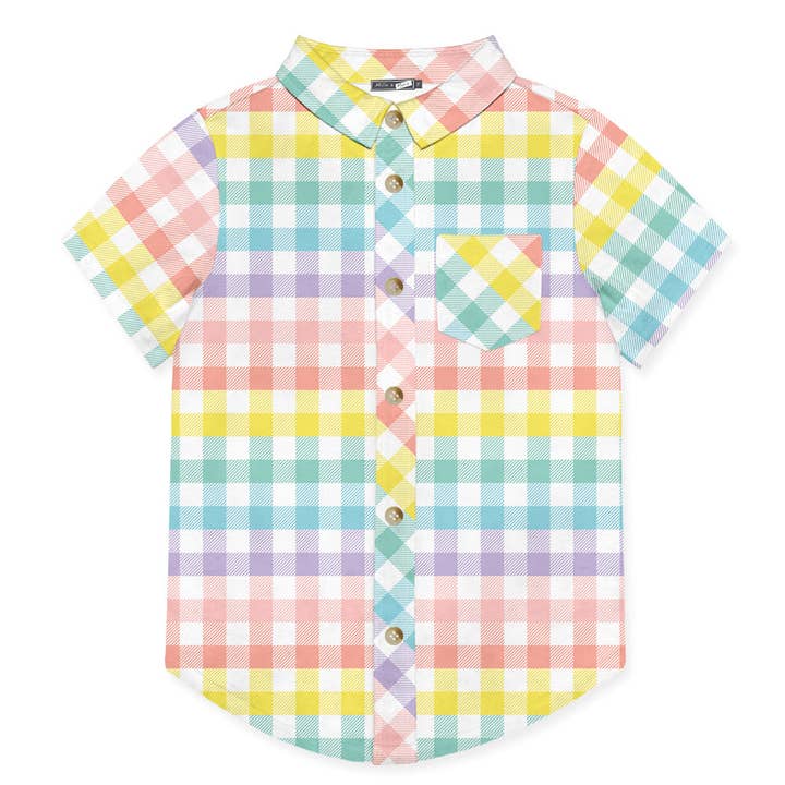 Boys Mint Pastel Plaid Short-Sleeve Shirt for wholesale on Faire