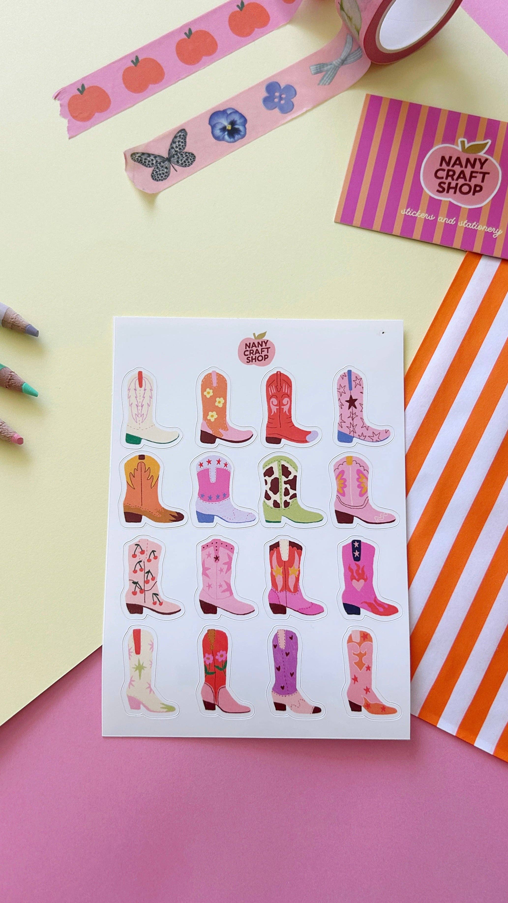 Nany Craft Shop - Wholesale Sticker - Cowboy boots sticker sheet A62
