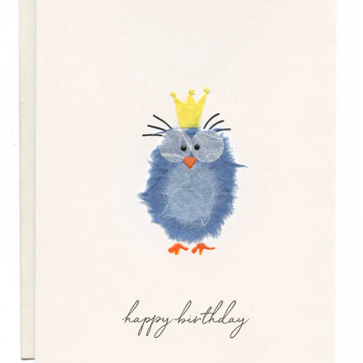 FLAUNT HANDMADE CORRESPONDENCES - Vente Cartes d'anniversaire - « Happy Birthday » Oiseau bleu avec cils