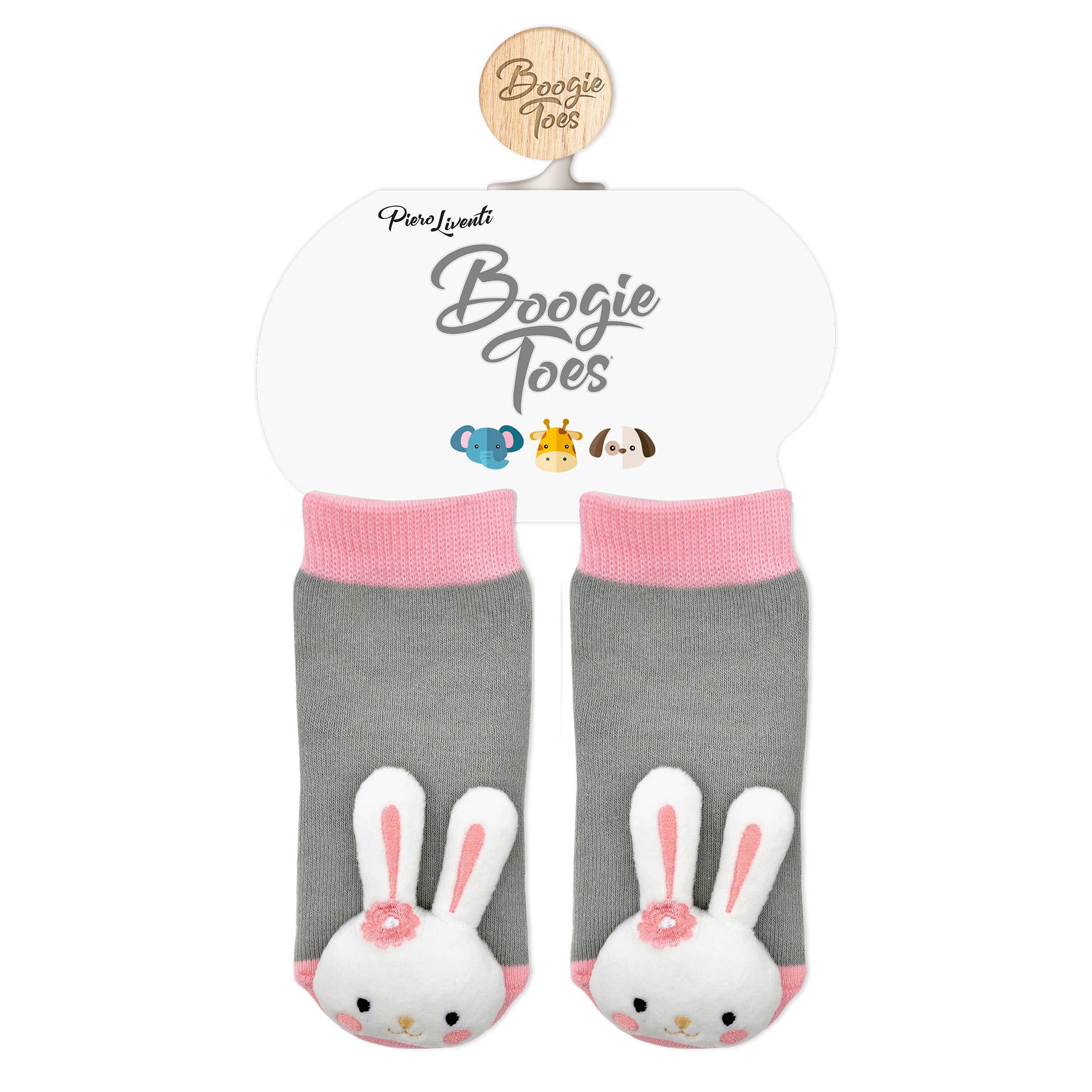Boogie Toes – Engroshandel Sokker - Baby – Pink Bunny Boogie Toes - Babysokker med rangle2