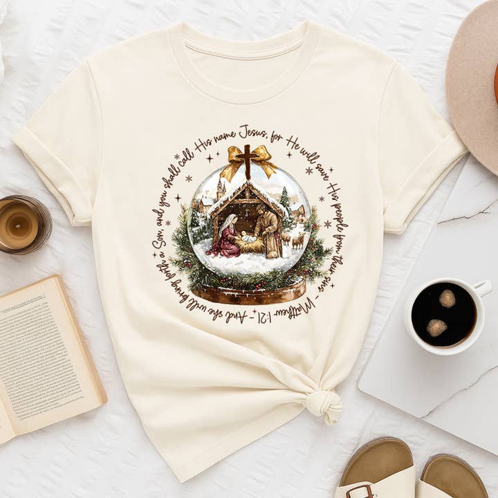 Christian Faith Holiday Tee Jesus Christmas T-Shirt and other Purchase Wholesale autumn snow globe. Free Returns & Net 60 Terms on Faire trending on Faire.
