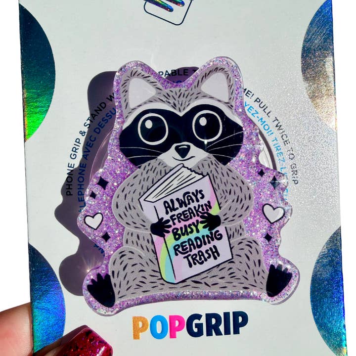 Lectura Basura Mapache Púrpura Brillante Amante de los Libros Agarre para venta al por mayor de Ivy Resin Shop LLC