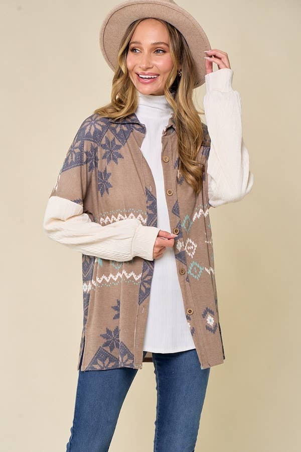 lovely melody - Wholesale Shirt Jacket/Shacket - Women's - LMT3653-Snowflake shacket Print1