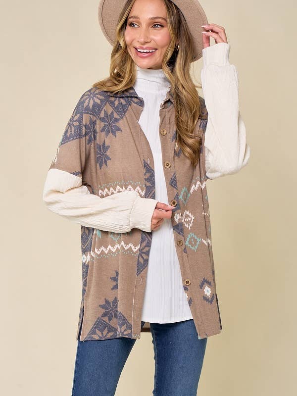 lovely melody - Wholesale Shirt Jacket/Shacket - Women's - LMT3653-Snowflake shacket Print1