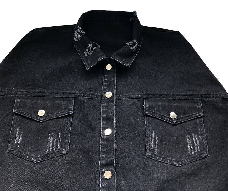 HIDDENBRAND - Wholesale Denim Jacket - Women's - Oversized  ripped frayed edges denim jacket9