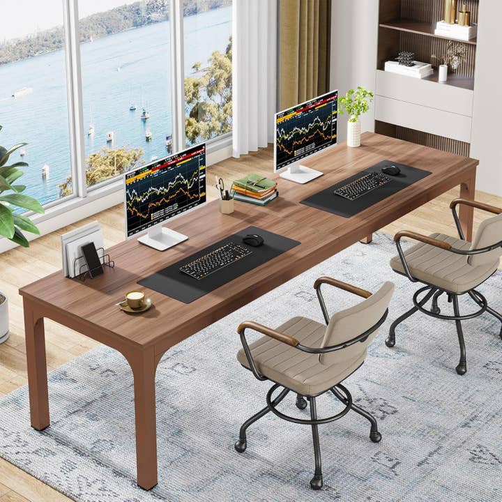 Coffee Brown Spacious Double Workstation Desk for Home Office for wholesale on Faire