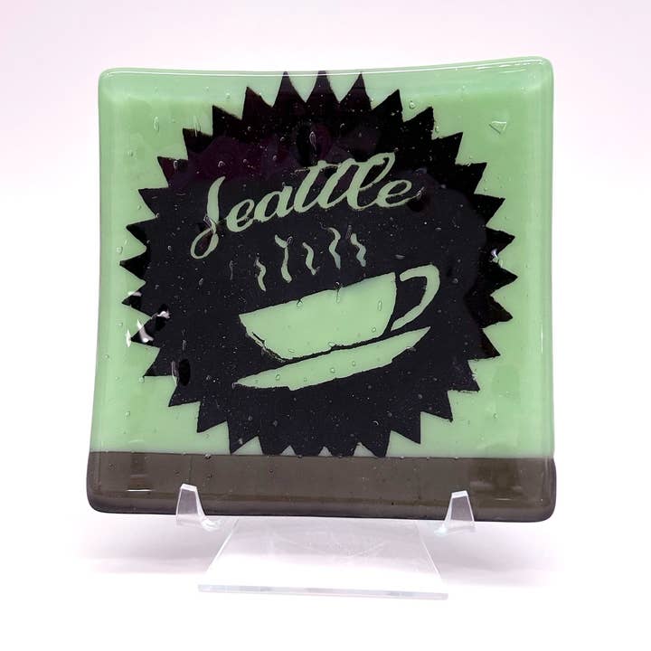 Seattle Coffee Fused Glass 4.5" Catch-All Dish for wholesale by Greetings From - Travel Inspired Goods by Kiku Handmade