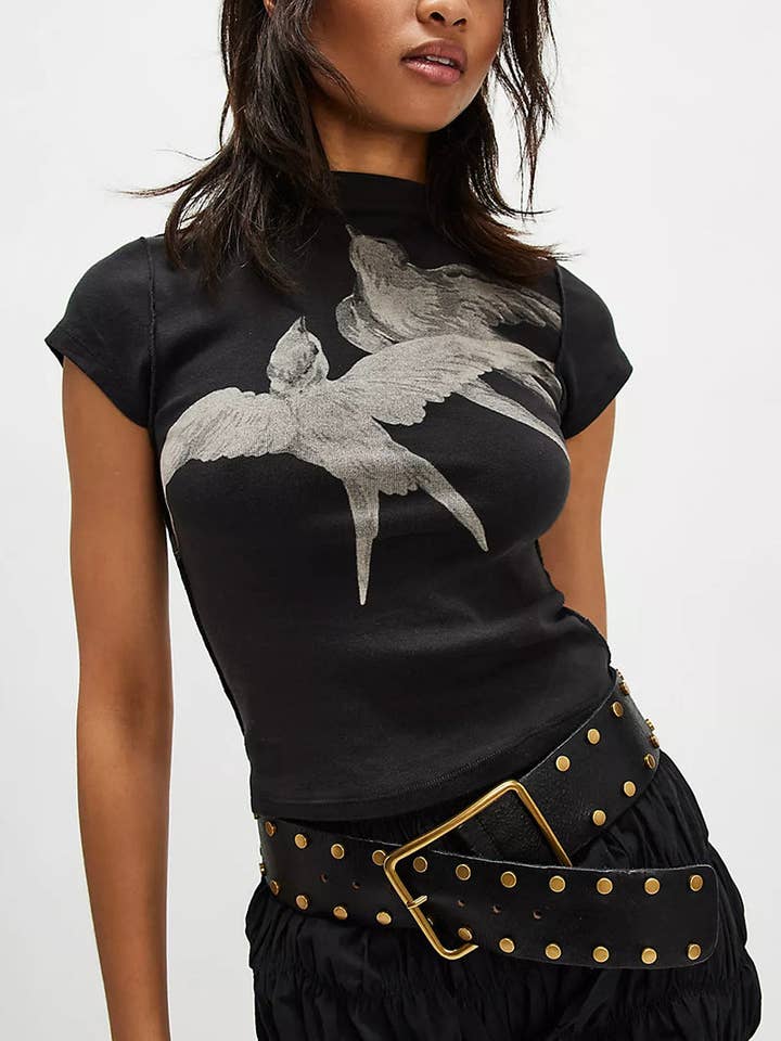 Graphic Bird Print Slim Fit Tee for wholesale by Soli Echo
