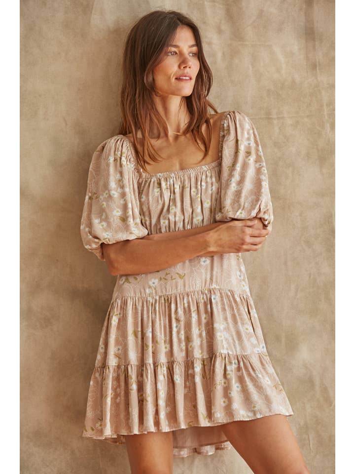 Sand RJ2418 | Woven Rayon Floral Print Ruffle Mini Dress for wholesale on Faire