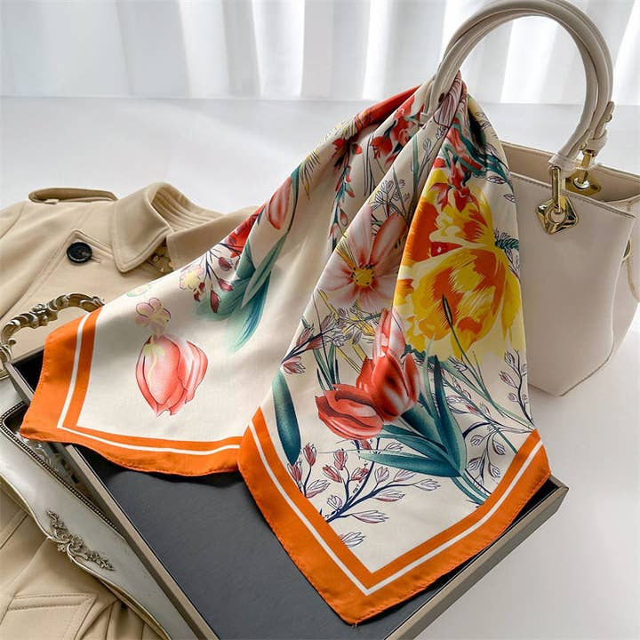 Pañuelo cuadrado de 70 cm con estampado de moda, tipo seda. para venta al por mayor de UZ Wholesale Store