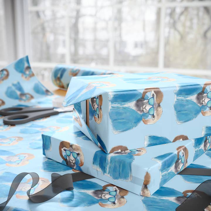 Hey Y'all Party - Wholesale Wrapping Paper Roll - 5' Roll - Carolina Blue Ram Gift Wrap