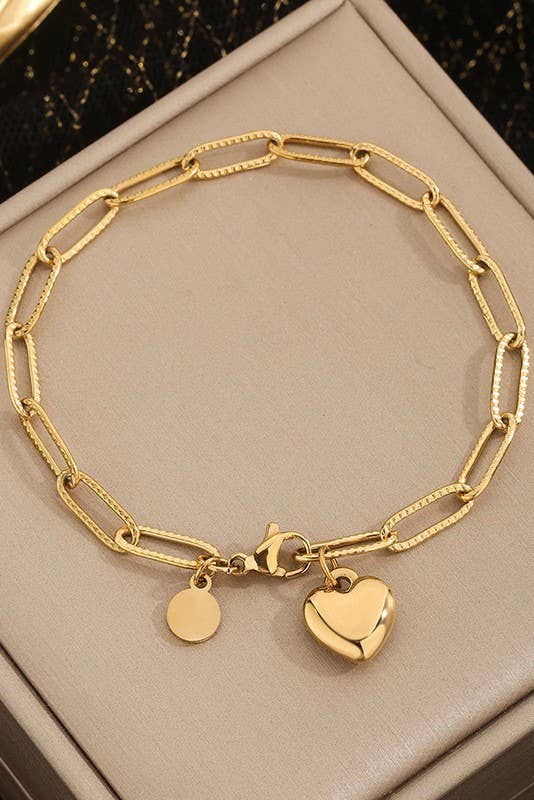 Gold 18K STAINLESS STEEL TARNISH FREE HEART BRACELET | 40B5132 for wholesale on Faire2