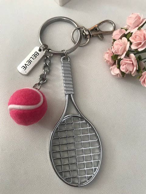 Miss DJ Angel - Wholesale Keychain - Unisex - Tennis racket and ball keychain, gift for tennis player, kawaii tennis racket charm, gift for tennis ball lover0